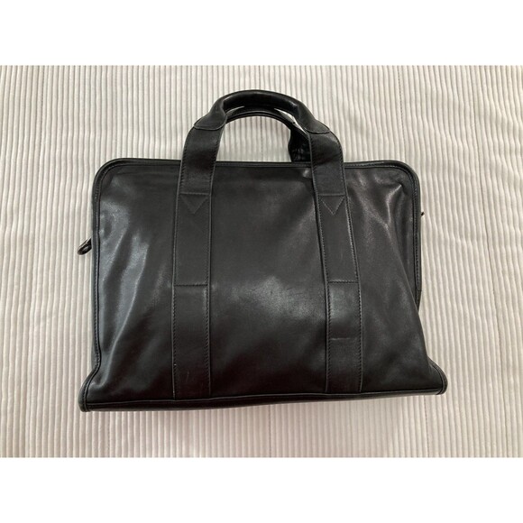 TUMI Black Leather Briefcase Bag 15" Business Travel Work Office Minimalist - Picture 2 of 16